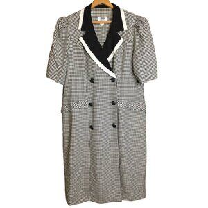 Vintage Women's Gingham Check Dress Black White Size L Double Breasted Classic